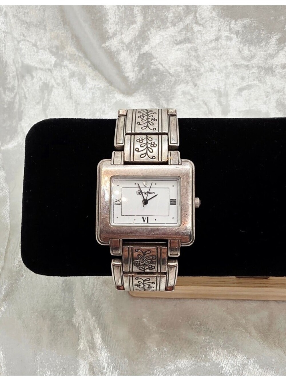 Brighton Silver Tone Floral Bracelet Watch 7.5” Square Face Working